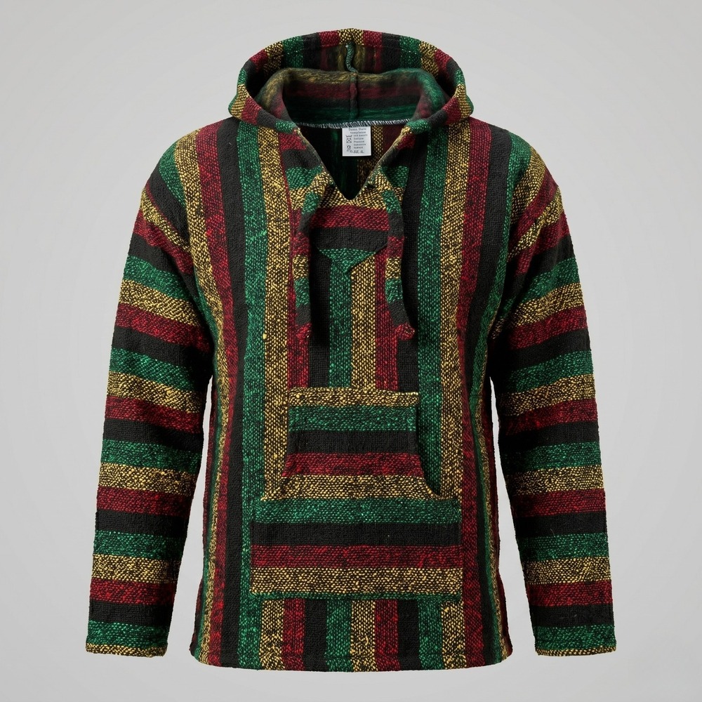 San‎ Felipe Baja Hoodie Mens Medium Multicolor Rasta Striped Jerga Pullover